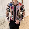 Cuatro Estaciones Stock Nueva Camisa de Manga Larga Celebración Cibernética Estilo Coreano para Hombre Corte Ajustado Camisa de Manga Larga Estampada con Cadena Dorada 2127-P55
