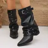 Botas estilizadas de tacón grueso con punta afilada, apiladas, nuevas de moda francesa primavera/otoño 2026, botas sexys impresionantes de media pantorrilla