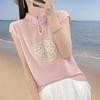 2024 Verano Nuevo Estilo Chino Cuello Cheongsam Chaleco Base para Mujer sin Mangas Ajustado Pulóver Hebilla Tejido Top
