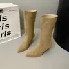 Botines de mujer a media pantorrilla, botines cortos de tacón apilado, tacón de aguja alto, nuevo color caqui 2026, botas altas adelgazantes con punta fina