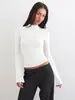 Camiseta básica sexy ajustada para mujer estilo Y2K transfronteriza, camiseta de manga larga con cuello semi-alto para otoño e invierno, top corto ajustado ajustado