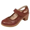 Sapatos de dança quadrada bico redondo primavera verão feminino boca rasa sapatos de trabalho para ir ao trabalho vazado sola de borracha salto plataforma mãe sapatos de enfermeira sapatos de salto único