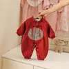 Nuevo Estilo Otoño Romper Mono Rojo de Doble Capa Luna Llena Ropa para Bebés Niños Pequeños Traje para Gatear Cálido