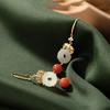 Plata de Ley 925 Chapada en Oro con Jade Hetian Natural Incrustado, Aretes Vintage Delicados de Estilo Palacio para Mujer