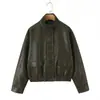 Chaqueta de Cuero Tendencia Retro Americana para Mujer Primavera y Otoño Nueva Elegante PU Cuero Petite Casual Versátil Adelgazante Chaqueta