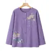 Camisa de manga larga 100% algodón para mujeres de mediana edad y mayores, talla grande, corte holgado, primavera y otoño, cuello camisero, estilo cárdigan, camisa estampada casual y versátil para madres
