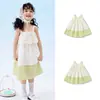 Falda Infantil Balabala 2024 Nuevo Vestido de Verano Vestido para Niñas Moda Color Contrastante Encaje Cuadros Falda Tirantes