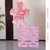 Decoración de Habitación de Boda Bata Rosa Tul Área de Fotos Pared de Fondo Señal Doble Felicidad Tablero Kt Corbata de Moño Atmósfera Novia