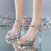 Zapatos de Tacón Alto Abiertos para Mujer, PVC 2026 Nuevo Estilo de Verano, Sandalias Transparentes con Tira al Tobillo y Pedrería, Estilizadoras