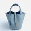 Bolso de Cuero Genuino para Mujer Bolso Cubo Pequeño Multitud Gran Capacidad Sentido Avanzado Piel de Vaca Capa Superior Bolso de Mano Bolso Bolso Cesta de Verduras Cuero Genuino para Mujer
