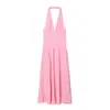 Exportación Transfronteriza Ropa de Mujer Primavera y Verano 2025 Estilo Europeo y Americano Cuello en V Profundo Espalda Descubierta Vestido Largo Halter para Mujer M561120