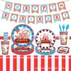Nueva Decoración de Fiesta de Cumpleaños Tema Circo CIRCUS Carnival Bandeja de Papel Rayada Roja y Blanca Vaso de Papel Mantel