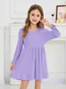Conjunto de Vestido de Manga Larga para Niña 2026 Patrón de Volantes de Canalé Suave Vestido Casual de Fiesta de Cumpleaños para Niñas de 2 a 7 Años