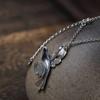 Charme antigo de Sião feminino azul queimado incrustado jade Hetian Magpie pingente de prata S925 prata vintage conjunto de colar de prata tailandesa corrente