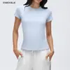 Ropa de Yoga para Mujer, Pilates Fitness Entrenamiento Manga Corta Cuello Redondo Casual Versátil Running Deportes Top Verano D26037
