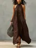 Vestido longo de alça europeu e americano estilo hot girl para férias femininas, sem costas, franzido, solto, ombro a ombro, vestido boêmio transfronteiriço para mulheres