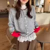 Cárdigan de Punto Simple de Cuello Redondo con Botones de Colores Estilo Coreano, Nuevo Estilo Otoño e Invierno, Corte Holgado Estilo Universitario, Suéter Suave de Manga Corta