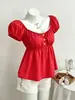 Ropa de Mujer Transfronteriza Europea y Americana, Nuevo Estilo de Verano, Casual y a la Moda, Cuello en U de Lunares, Mangas Cortas con Cierre de Tres Botones en la Cintura