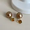 Aretes de Perla de Cristal Marrón para Mujer, Lujo Ligero, Elegantes, Modernos, Para el Trabajo, Versátiles