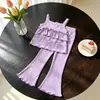 Conjunto de Verano para Niñas Dopamina Seda de Hielo Fina Tirantes Finos Top Pantalones Acampanados Casuales Comercio Exterior