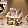 Estante de almacenamiento para lápices labiales y cosméticos, caja de almacenamiento a prueba de polvo tipo cajón para baño de alta gama, tocador de escritorio