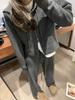 Otoño e invierno 2023 Nuevo conjunto de dos piezas para mujer de suéter de punto suave y glutinoso con capucha + pantalones de pierna ancha, traje coreano casual con temperamento