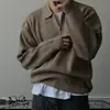 Suéter moderno con cremallera estilo coreano para hombre, con cuello camisero, chaqueta de punto informal de manga larga de color liso