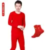 Roupa íntima masculina fina vermelha de manga comprida com colete vermelho, tamanho grande, para usar por baixo, festiva
