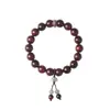 Pulseira de Sândalo Vermelho com Folhas Pequenas de 10mm para Homens e Mulheres, Estilo Casal, com Acessórios de Jade Hetian, Pingente Pixiu Inspirado em Zen, Joias de Estilo Minimalista