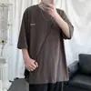 Fornecimento Direto da Fábrica marca de moda camiseta de manga curta cor sólida masculina estilo coreano solta básica versátil estudante meia manga