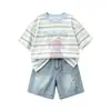 Camiseta Básica de Manga Corta a Rayas para Niñas Verano 2026 Nuevo Estilo Coreano Top Holgado para Niños Mayores Camiseta de Verano