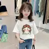 Camisetas de Manga Curta para Meninas 2026 Verão Novo Estilo Algodão Puro Caimento Solto Roupas Infantis para Crianças Pequenas e Médias Roupa Camisa de Manga Meia-Manga para Bebê Menina