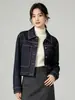 Jaqueta Curta Jeans Xinge Cool Retro Cor Contrastante Costura Dupla Cintura Alta Modelagem Justa Versátil Para o Dia a Dia Top Jeans Em Estoque