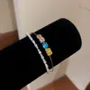 Pulseira aberta de camada dupla em ouro real 18k banhado com zircônia redonda e quadrada, simples e elegante, joia de nicho de luxo leve