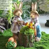 Enfeites de Coelho Animal Tecidos em Palha para Decorar Cantos de Plantas de Jardim de Infância, Exposições de Jardim, Cenários de Janela e Adereços para Arranjos Externos