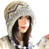Gorro pasamontañas tejido vintage Fair Isle para mujer, otoño e invierno, adelgazante, engrosado, cálido, protector de orejas
