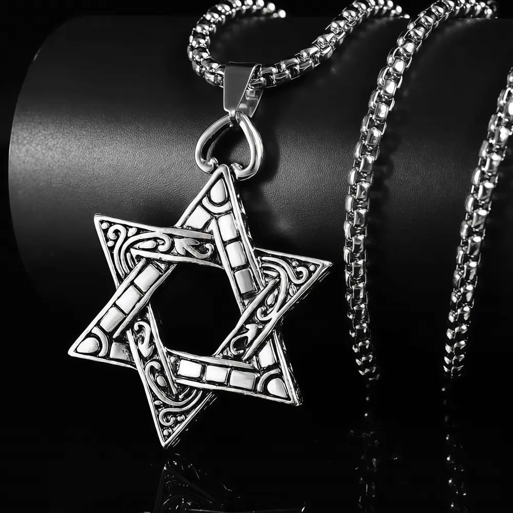 六芒星【爱是守护】钛钢珍珠链 (10)