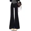 Calça Jeans Flare Forrada com Fleece Preto para Mulheres Outono e Inverno 2025 Nova Calça Flare Grossa de Cintura Alta Petite