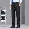 Pantalones casuales gruesos de mezcla de lana y seda para otoño e invierno, pantalones tipo papá de negocios para hombre, transpirables, de alta elasticidad y corte holgado