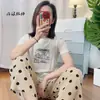 2026 Pantalones Nuevos de Algodón y Seda Verano Pantalones de Pijama de Algodón y Seda para Mujer Cintura Alta Pierna Ancha Estilo Delgado Se Pueden Usar Solos o Fuera de Casa Pantalones