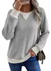 Amazon Transfronteiriça Europeia e Americana Outono e Inverno 2026 Novo Suéter Casual Feminino Patchwork Color-Block Waffle Manga Longa Camiseta