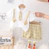 Verano 2023 nueva ropa divertida para niños 2 tirantes vestido para niños oso bebé guapo camisa de cuadros con solapa al por mayor