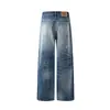 Jeans de mezclilla estilo retro americano con efecto salpicado y orejas de gato para hombre, pantalones holgados estilo callejero tipo papá, pantalones rectos de pierna ancha desgastados