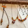 Collar Colgante de Madera Vintage con Cuentas para Mujer, Diseño de Nicho con Estilo Étnico, Cadena Larga Versátil para Suéter de Moda