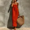 2026 Nova Moda Outono Europeia e Americana Transfronteiriça Roupas Femininas Estilo Casual de Férias Cor Sólida Vestido de Alça Longo para Mulheres