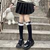 Calcetines Lolita para Pantorrilla Estilo Japonés Lindos con Borde de Encaje Negro Calcetines con Lazo para Mujer de Media Pantorrilla Calcetines Largos Lolita