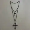 Estilo Gótico Frío Oscuro Cruz de Perlas Rosa Negra Collar Largo Nicho Lujo Ligero Chica Picante Cadena de Lana