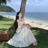 Vestido Vacacional de Playa Yunnan Lijiang Conjunto Super Hada Bohemio con Tirantes de Borlas + Falda de Encaje con Volantes