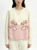 Elegante Casaco Cardigan Tricô Floral Tridimensional em Contraste de Cores 2026 Outono/Inverno Novo Estilo Doce Gentil Cardigan Tricotado para Mulheres