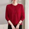 Moda Femenina Otoño Temprano 2026 Cárdigan de Punto con Cuello Redondo para Mujeres de Mediana Edad y Mayores, Abrigo Corto Elegante de Manga Larga para Otoño e Invierno